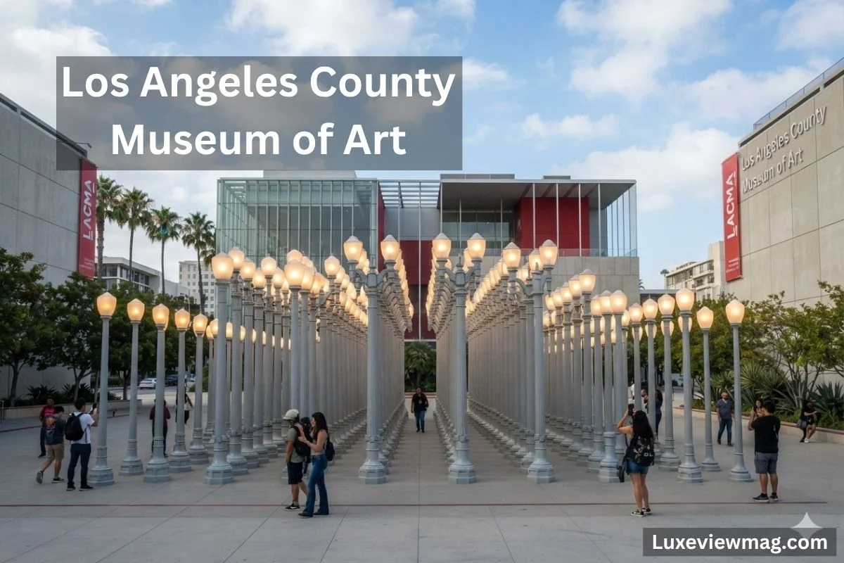 The Los Angeles County Museum of Art's iconic facade, featuring contemporary design elements and outdoor art installations.