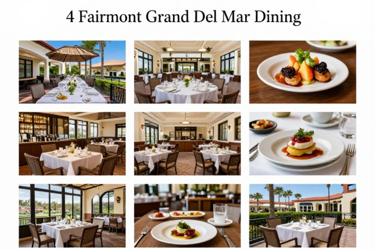 Fairmont Grand Del Mar currently lists six dining venues. The resort's dining portfolio ranges from casual resort options to its signature fine-dining destination.
