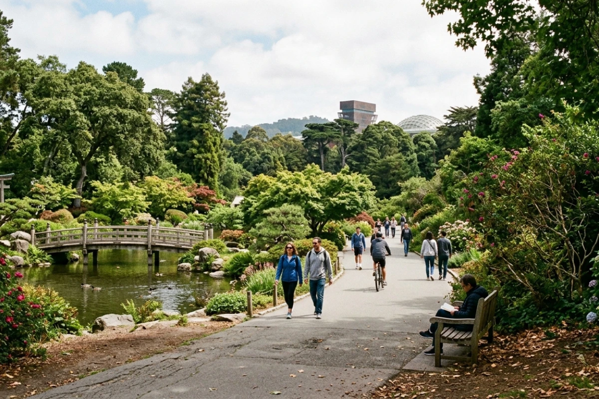 Scenic gardens and conservatory in Golden Gate Park