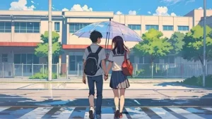 Nhentai.nef under an umbrella in the rain, showcasing a school girl, perfect for a high-definition wallpaper.