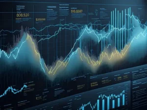 A digital screen filled with graphs and charts, representing analytical data for MyFastBroker Com.