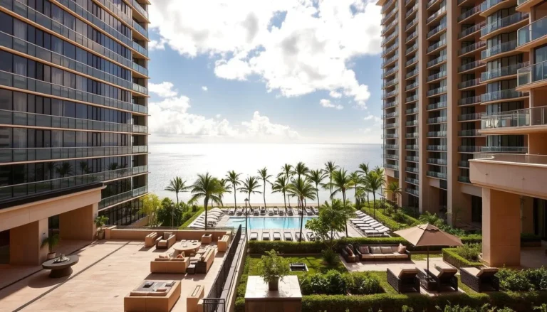 View of the ocean from the balcony of the Prince Waikiki Hotel in Honolulu, showcasing blue waters and a clear sky.