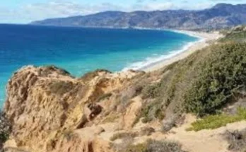 A scenic view of cliffs overlooking Point Dume Beach, located a few miles away from the shoreline.