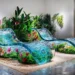 Two elegant glass chairs flanking a lush plant arrangement in the serene interior of Panacea Luxury Spa.