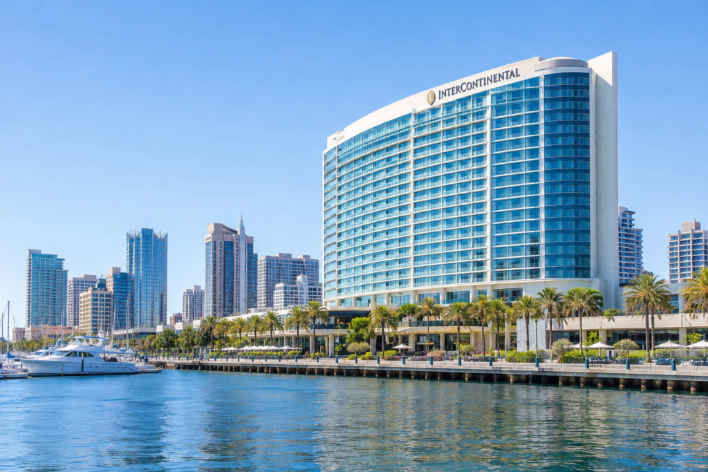 InterContinental San Diego luxury waterfront hotel overlooking San Diego Bay in California.